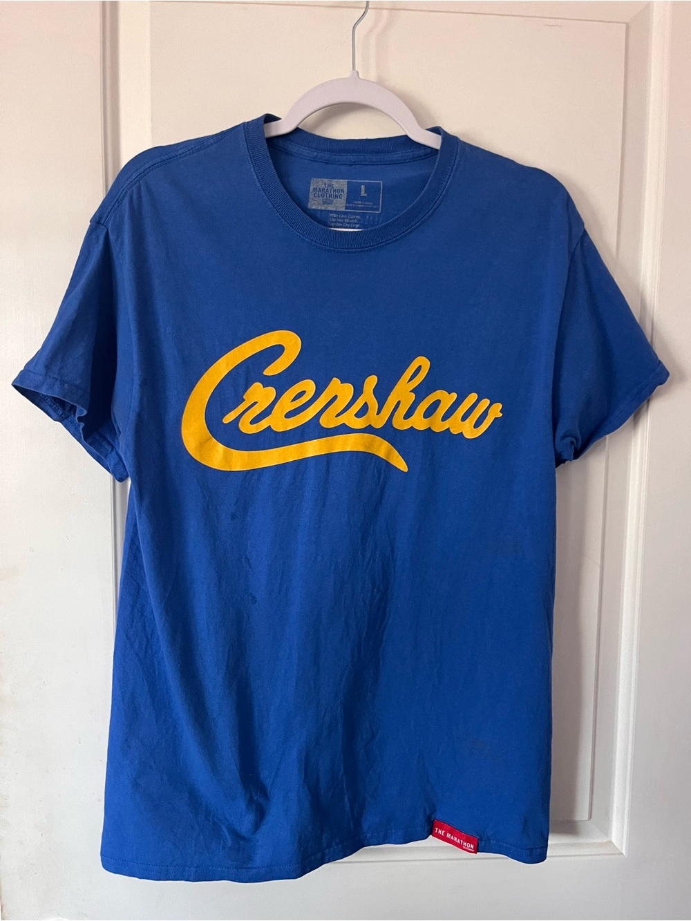The Marathon Clothing Royal Blue Tee with Yellow 'Crenshaw' Script
